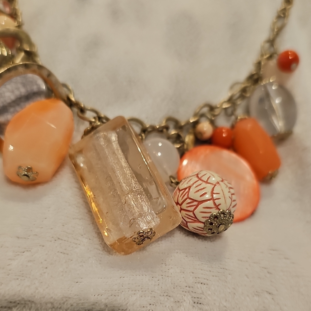Premier Designs Gold Necklace with Orange Tone Charms - Picture 4 of 8
